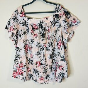 Torrid Floral Babydoll Top Sz 4X Swiss Dot   Cream Pink Green New Tags Cottage